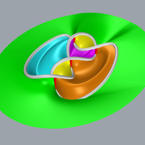 A less flattened out version of the figure-8 knot decomposed into polyhedra.